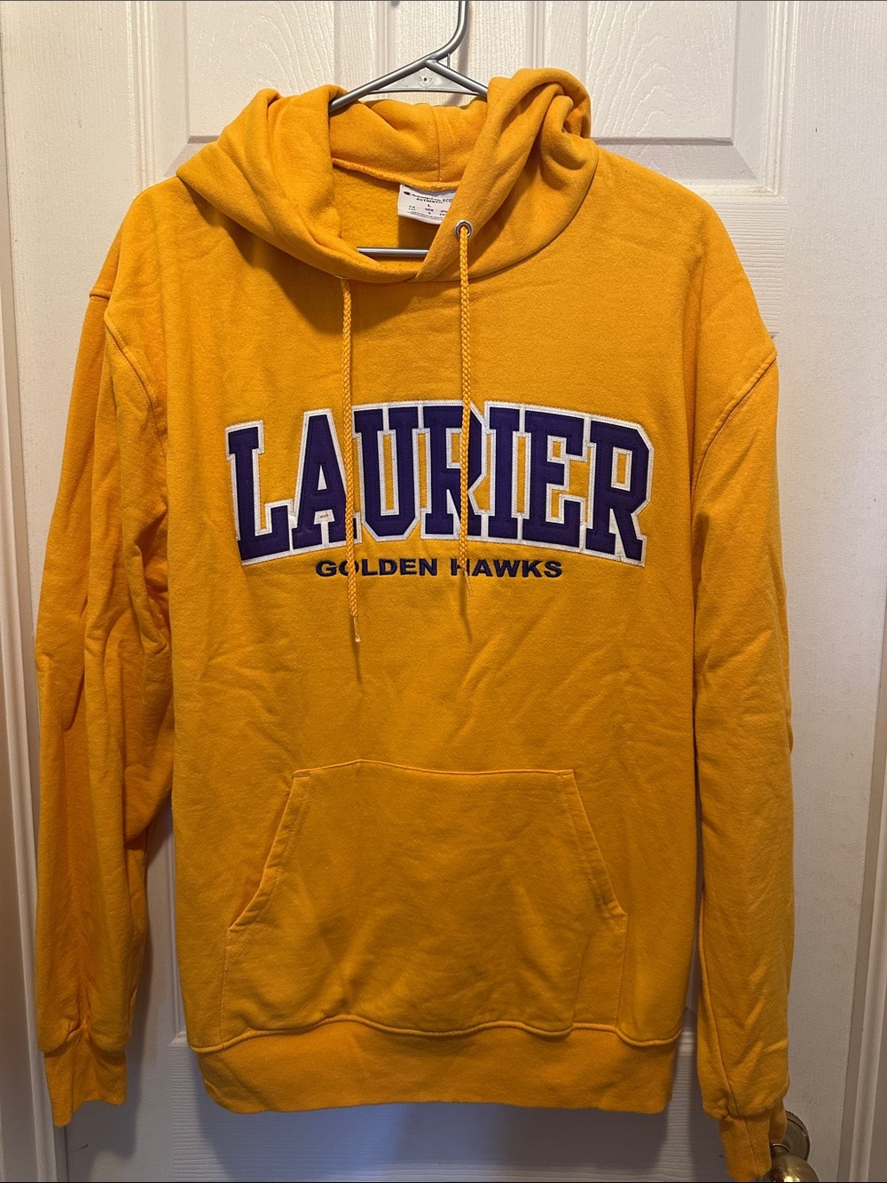 Champion Men's Crewneck Hoodie - Gold with Purple LAURIER Script
